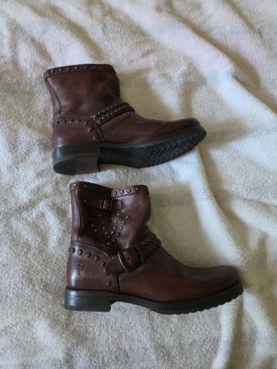 Frye Shoes - Frye Studded Brown Leather Ankle Boots